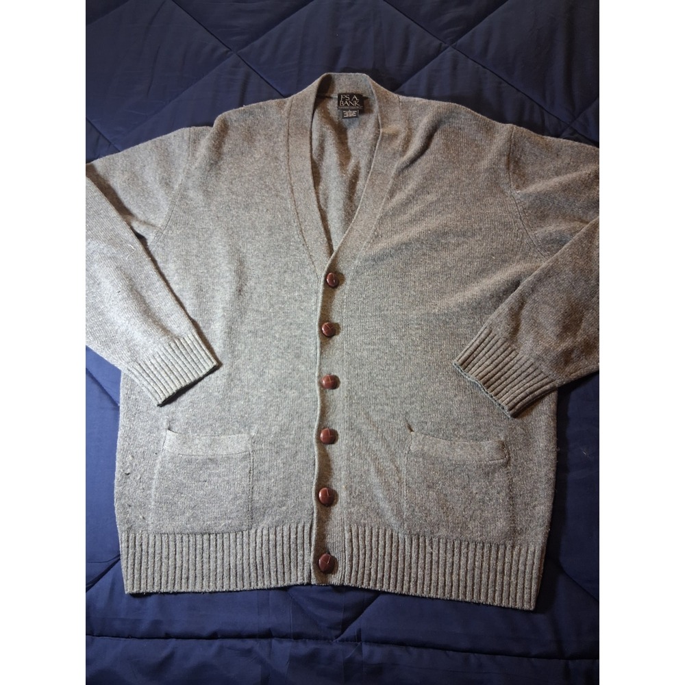 Jos. A. Bank Mens Gray Lambswool Blend Button Front Cardigan Sweater Large